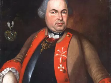 Johann Dominik Klein st.: Portrét podplukovníka artilerie Adolfa Nicolase d’Alfson, 1759, olej na plátně. Vlastivědné muzeum v Olomouci, inv. č. V 1787, foto Pavel Rozsíval.